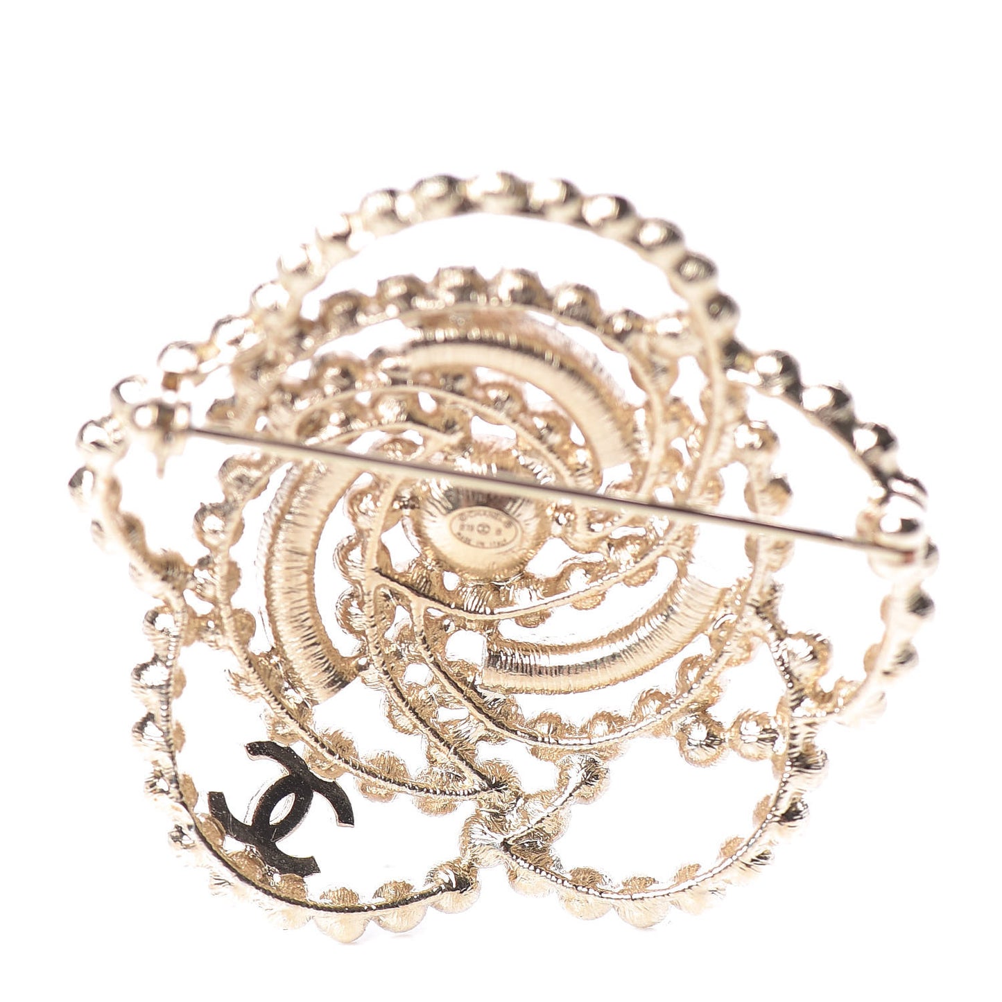 Pearl Crystal Lace Camellia Brooch Gold