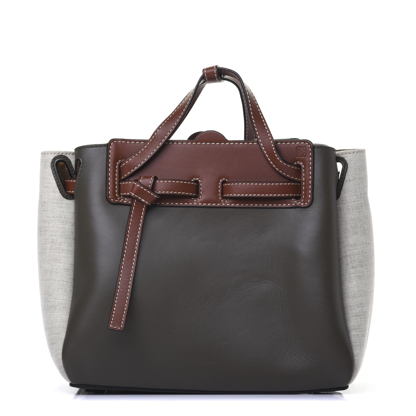 Calfskin Linen Mini Lazo Tote Khaki Green