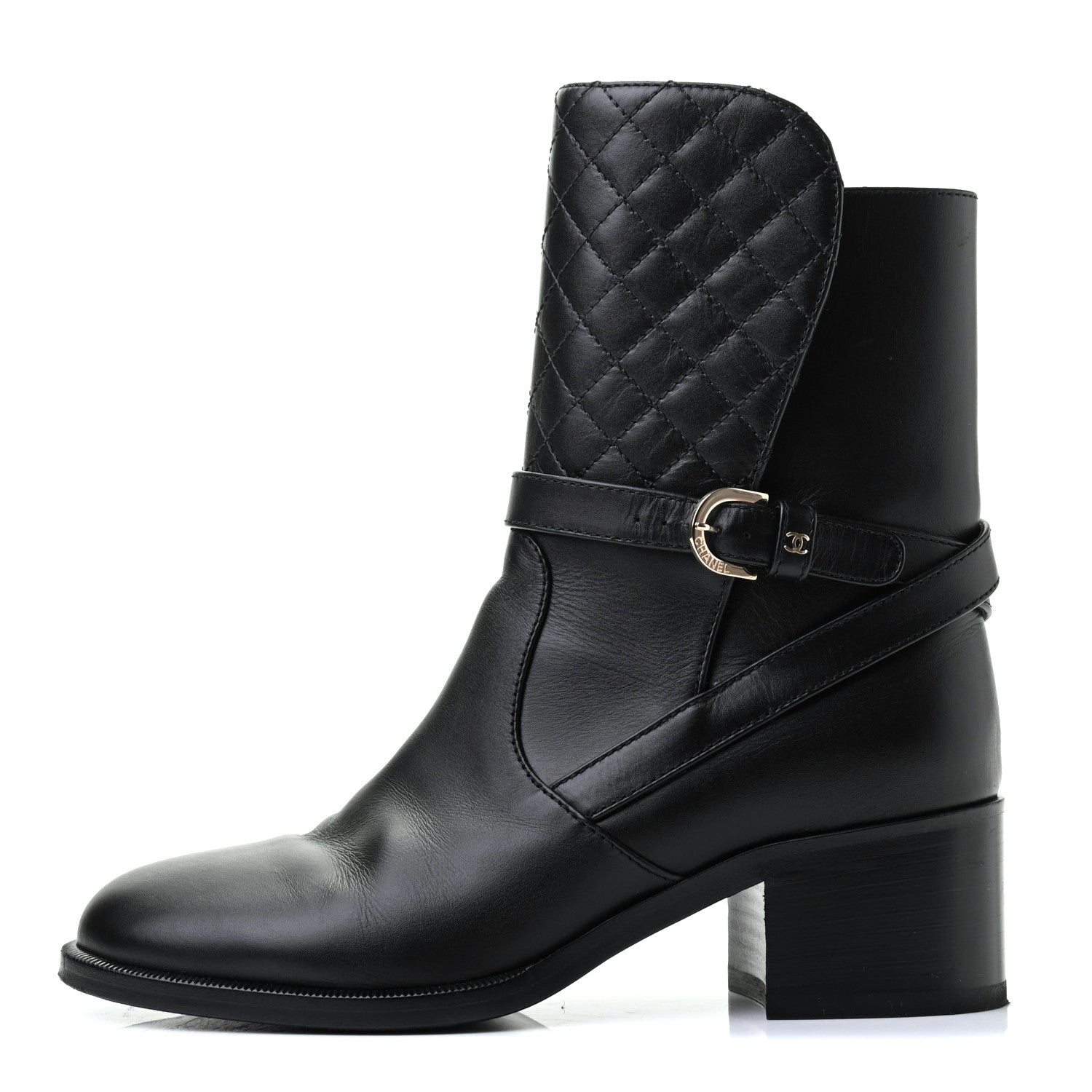 Chanel Calfskin Quilted CC Boots 37.5 Black 1 of 11