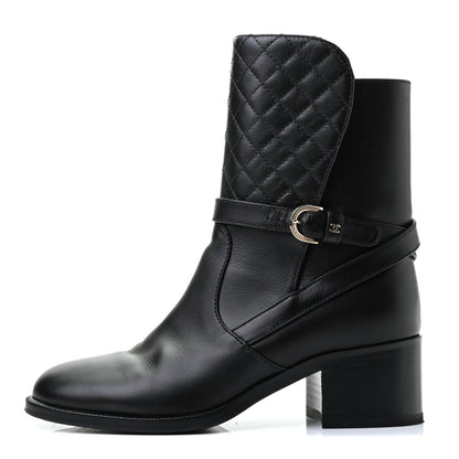 Chanel Calfskin Quilted CC Boots 37.5 Black 1 of 11