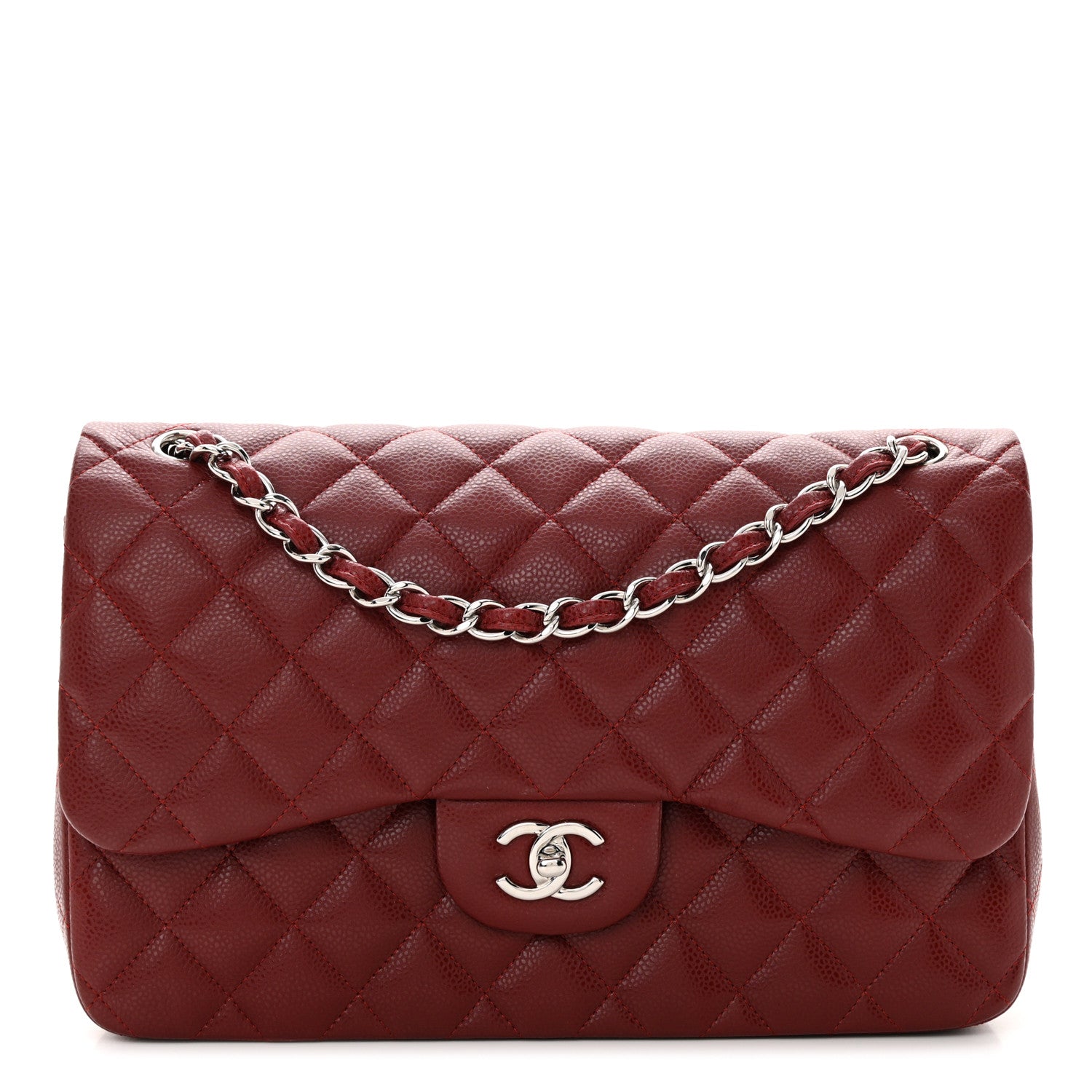 Chanel Caviar Quilted Jumbo Double Flap Dark Red 1 of 10