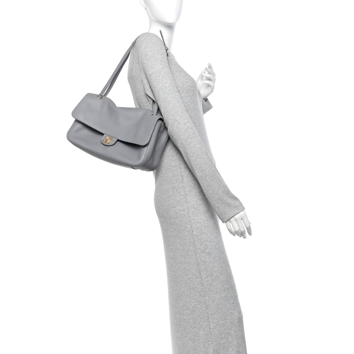 Grained Calfskin Small Souplissimo Maxi Flap Grey