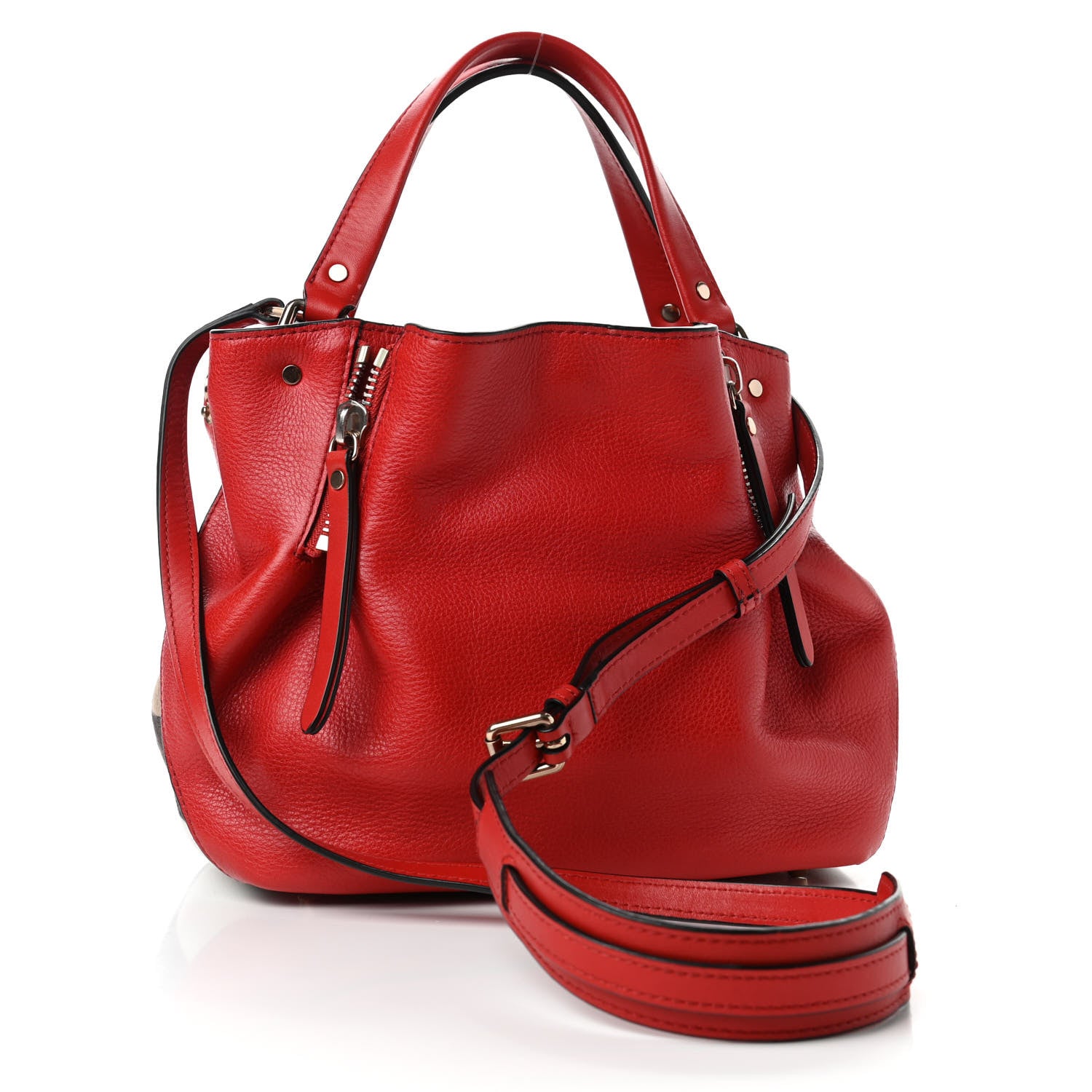 Burberry Grainy Calfskin House Check Small Maidstone Red 2 of 7