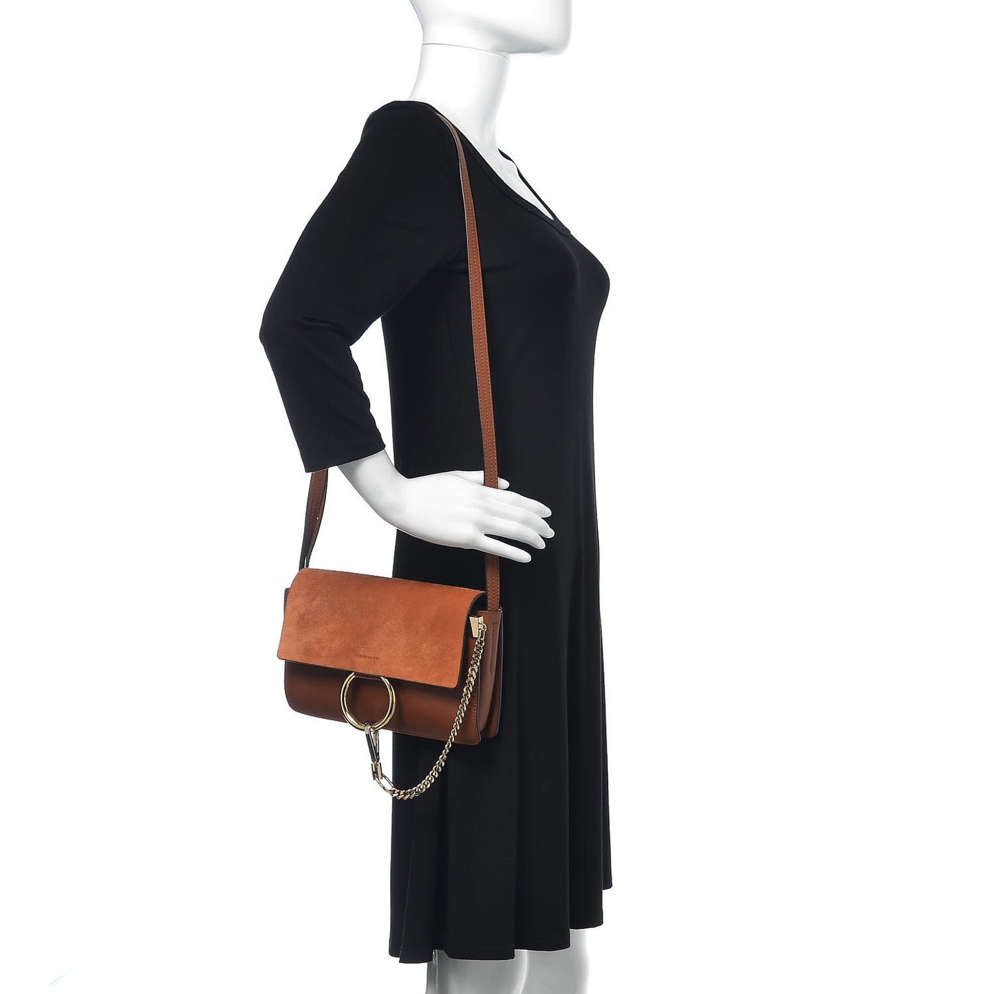 Suede Calfskin Small Faye Shoulder Bag Tobacco