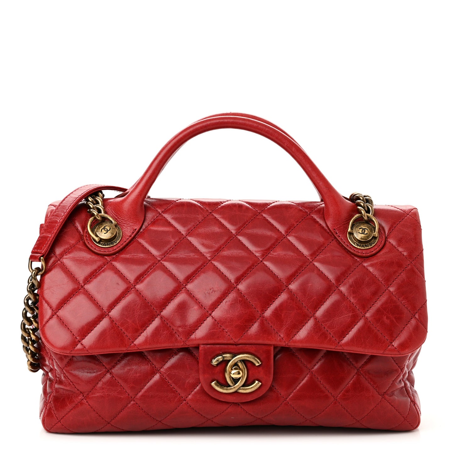Glazed Calfskin Castle Rock Medium Flap Red