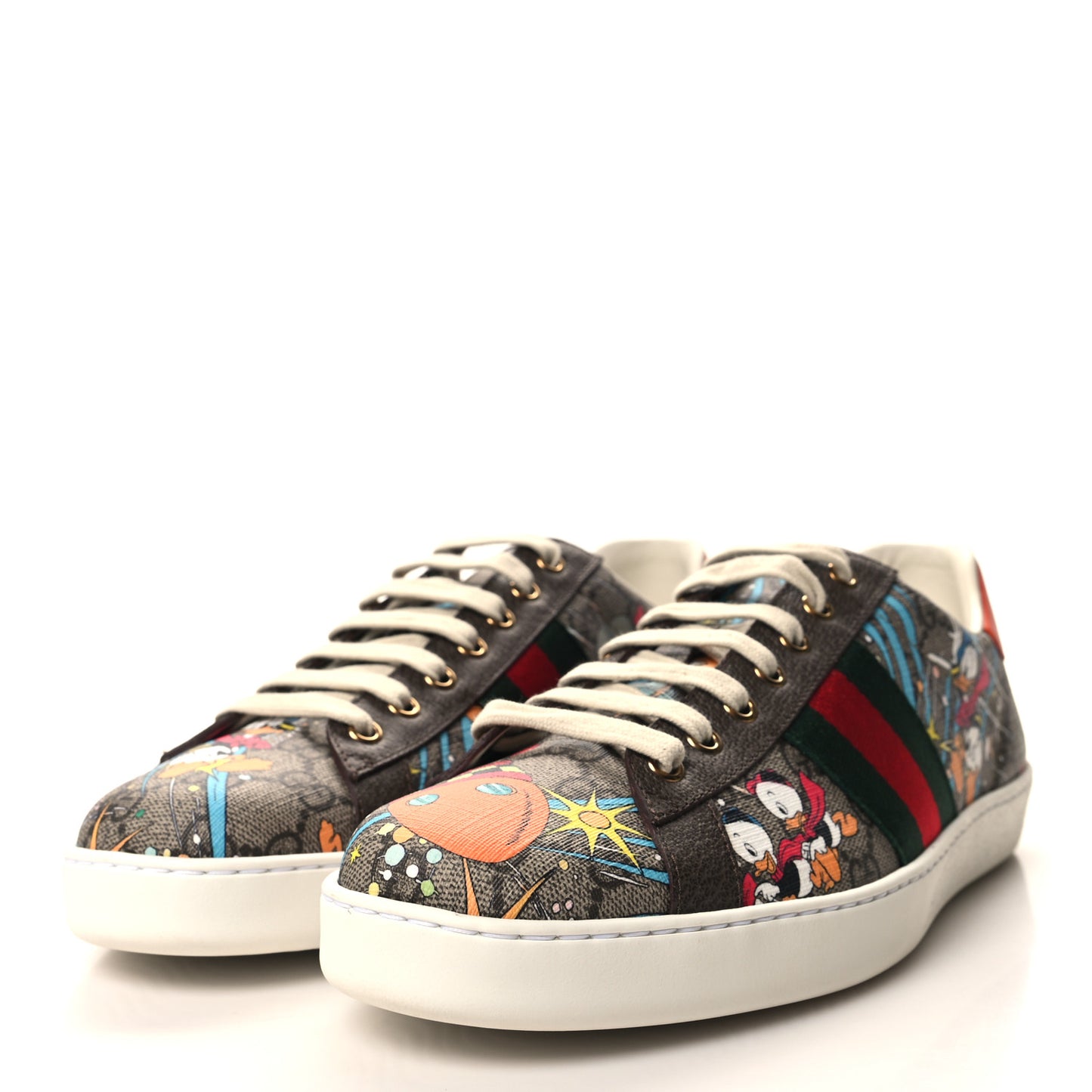 X DISNEY GG Supreme Monogram Web Donald Duck Mens Ace Sneakers 9.5 Beige New Acero Orange