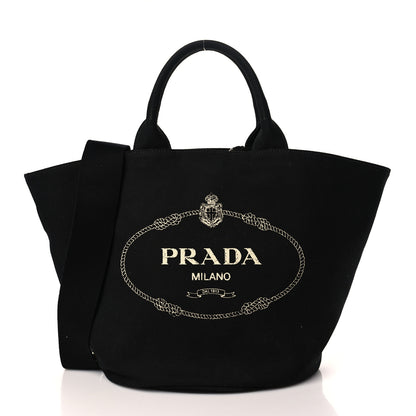 Prada Canapa Small Shopping Tote Black 3 of 10