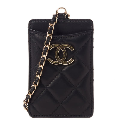 Chanel Lambskin Quilted Glitter Card Holder On Chain Black 1 of 9