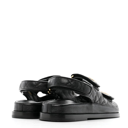 Chanel Grained Calfskin Velcro Dad Sandals 37.5 Black 5 of 13