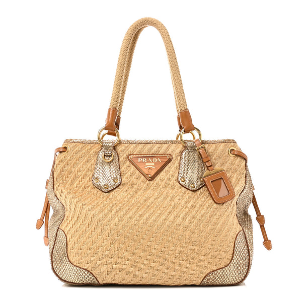 Prada Jute Snakeskin Tote Oro 1860203 – FASHIONPHILE