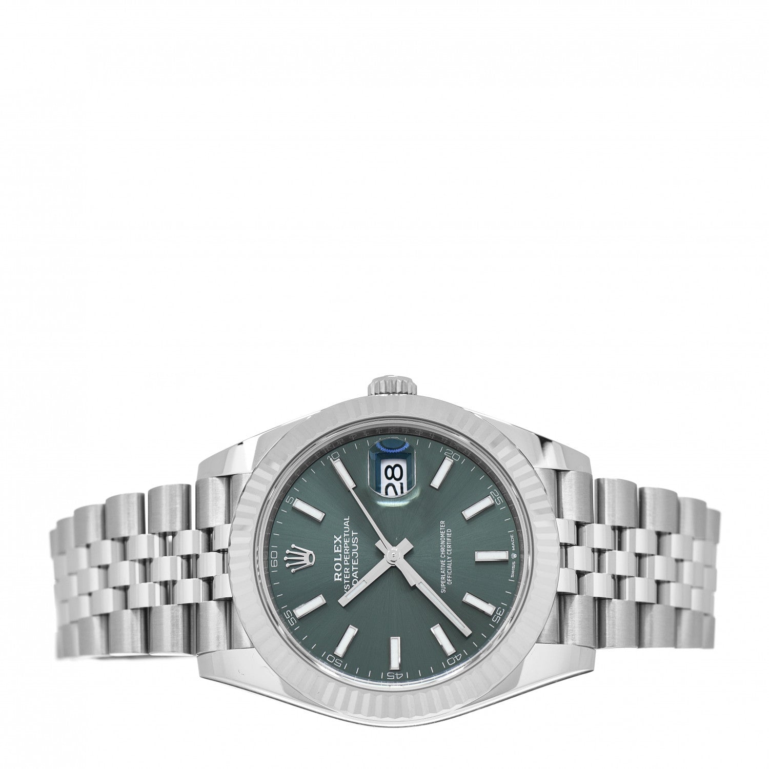 Rolex Stainless Steel 18K White Gold 41mm Oyster Perpetual Datejust Watch Mint Green 126334 2 of 5