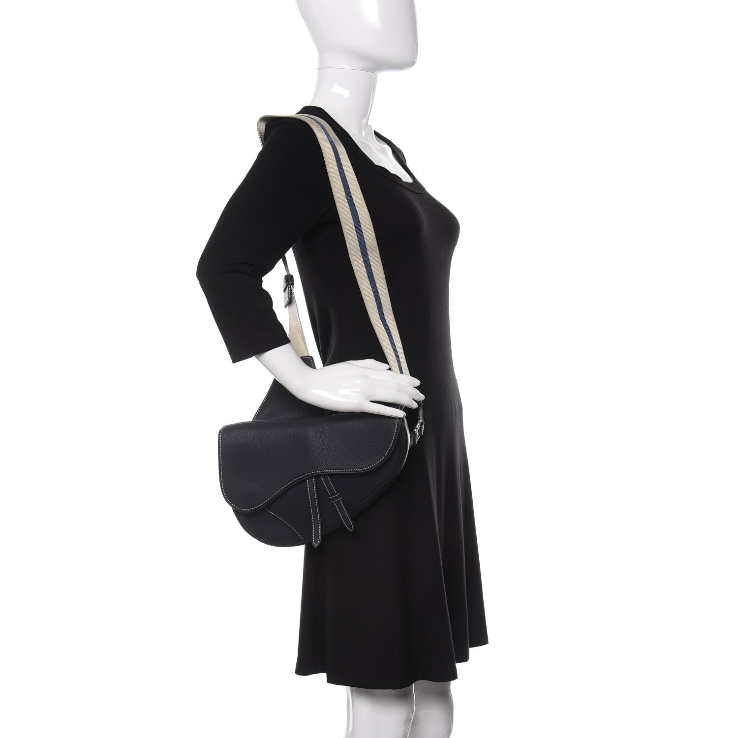 Christian Dior Grained Calfskin Kim Jones Saddle Bag Navy Blue 2 of 11