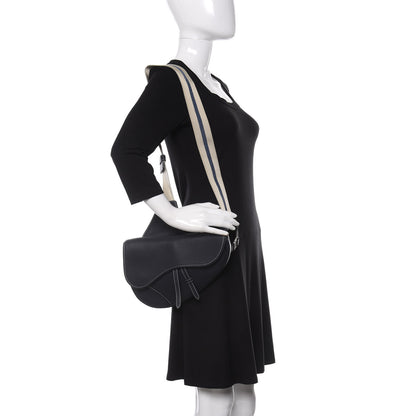 Christian Dior Grained Calfskin Kim Jones Saddle Bag Navy Blue 2 of 11