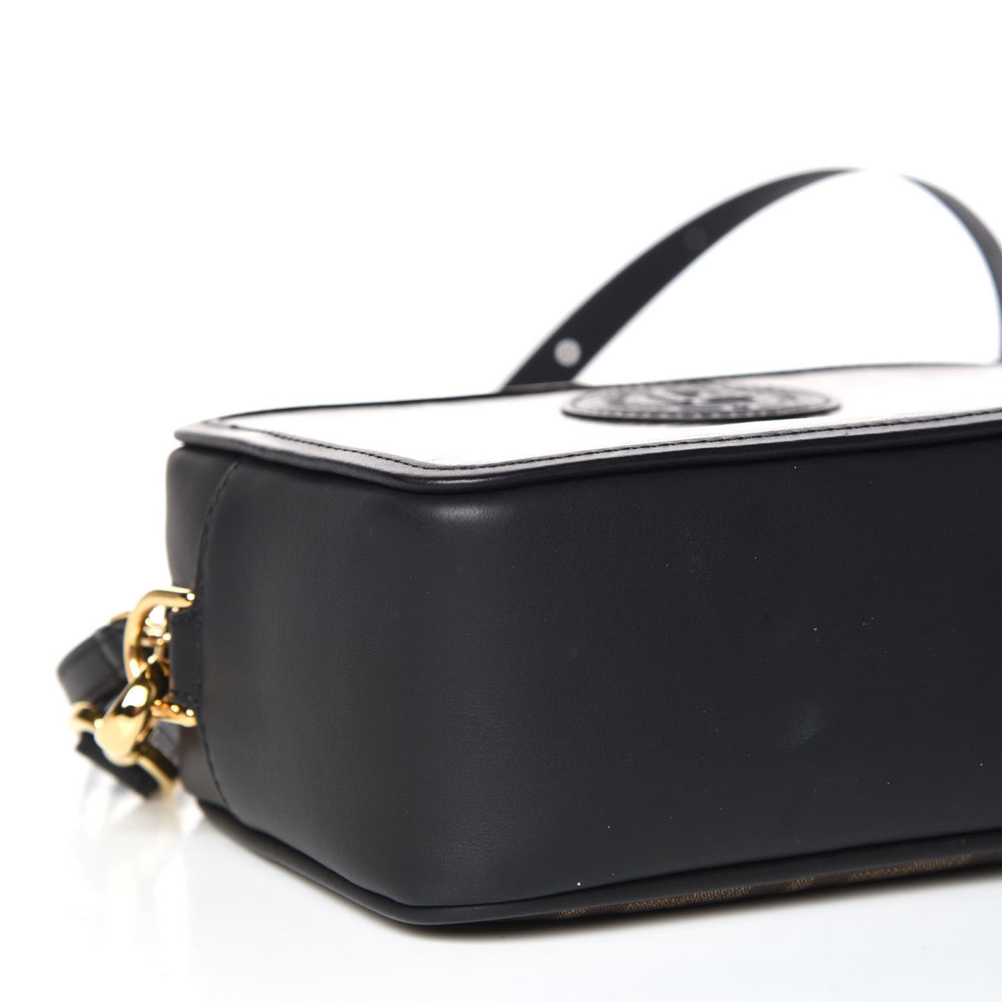 Glazed Fabric Vitello Century FF 1974 Stamp Patch Mini Camera Case Mogano Panna Black
