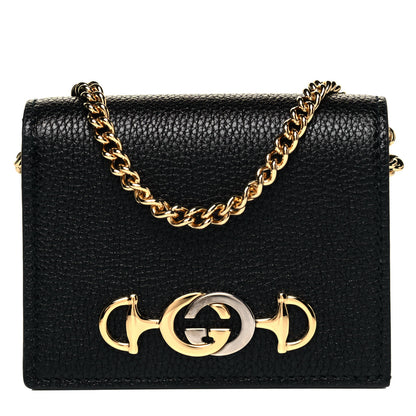 Gucci Grainy Calfskin Zumi Chain Card Case Wallet Black 1 of 8