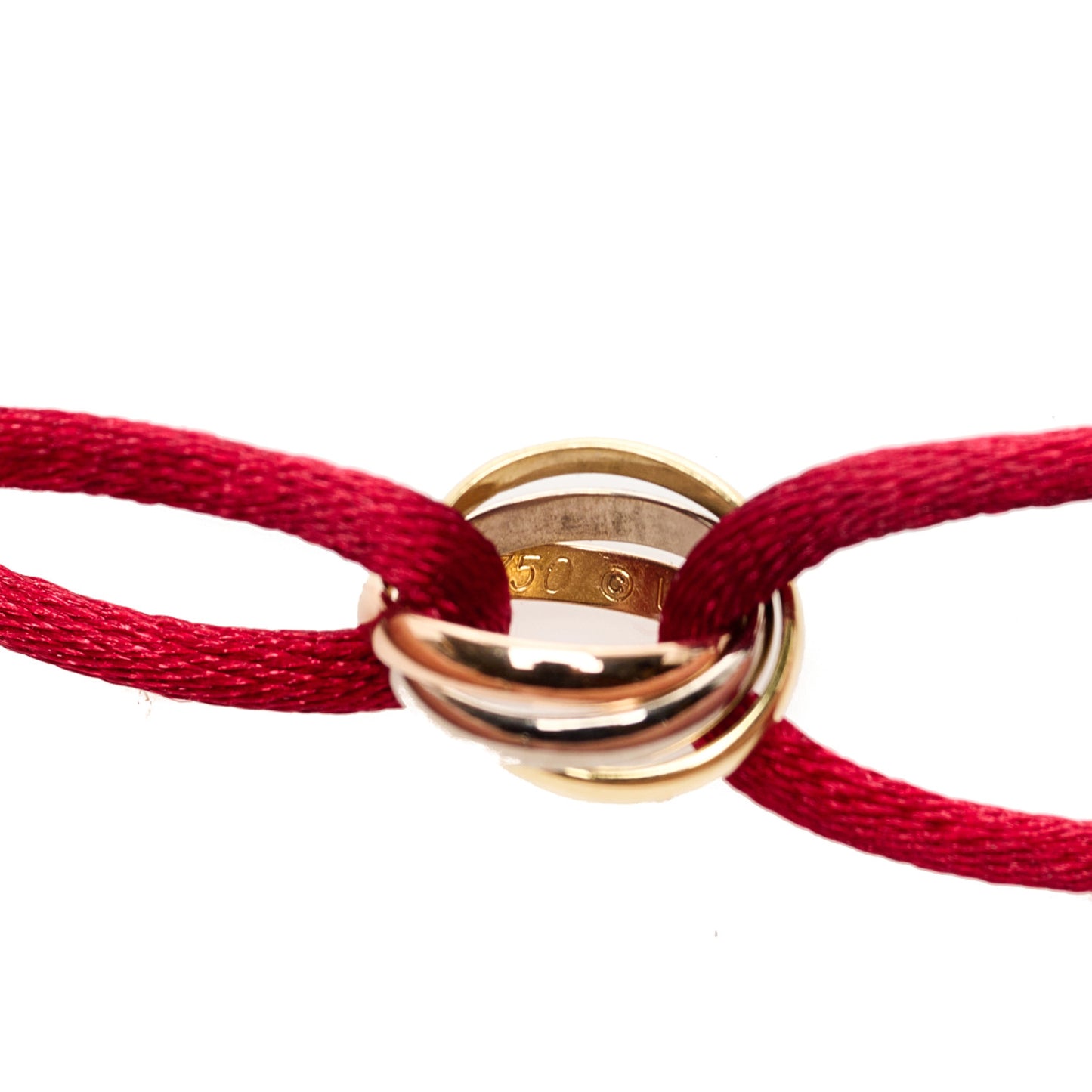 18K Pink Yellow White Gold Trinity Cord Bracelet Red