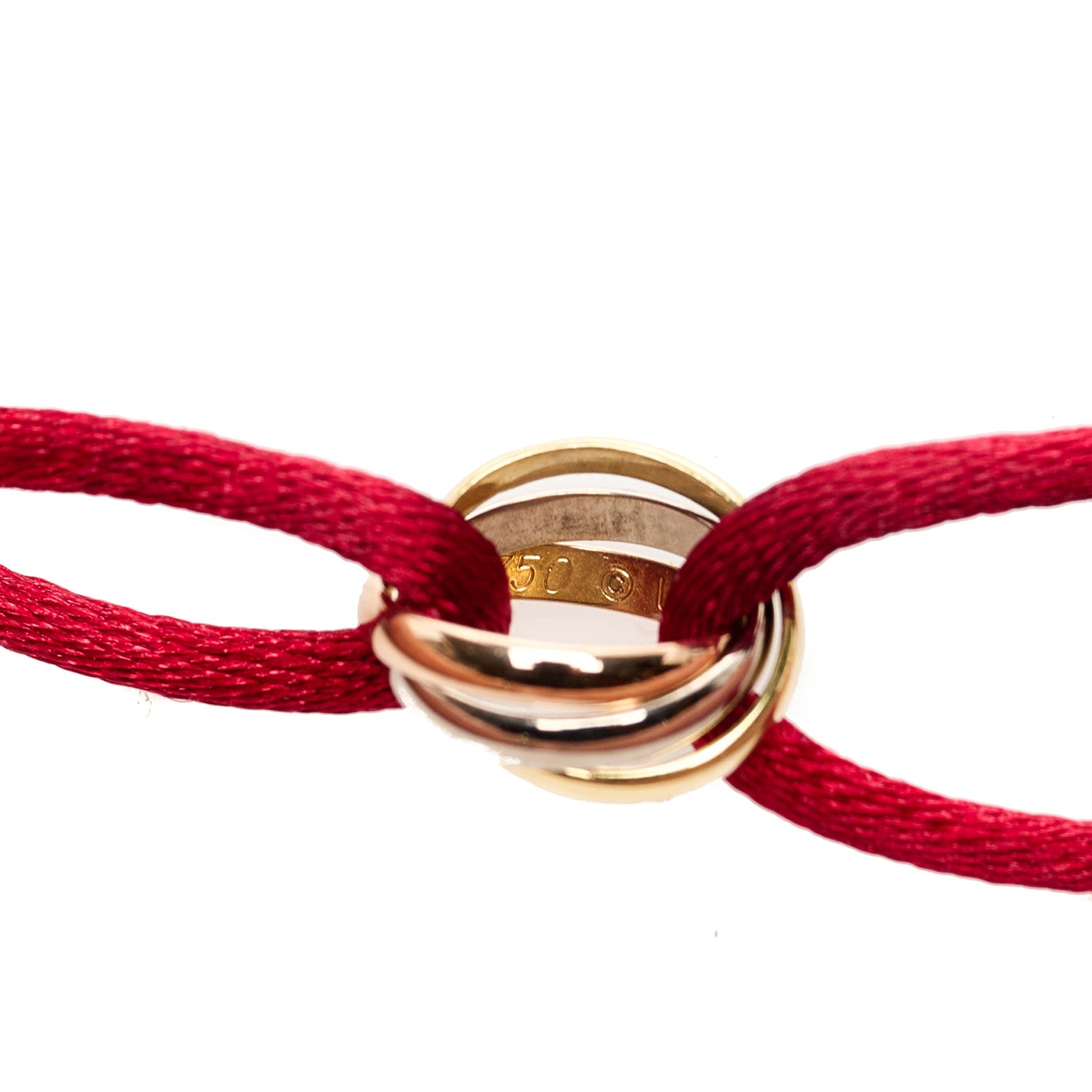 Cartier 18K Pink Yellow White Gold Trinity Cord Bracelet Red 4 of 5