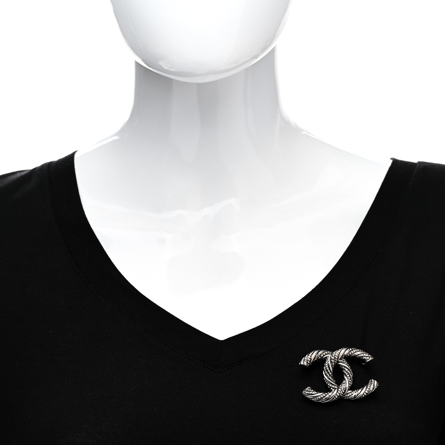Chanel Crystal Twisted CC Brooch Silver 2 of 4