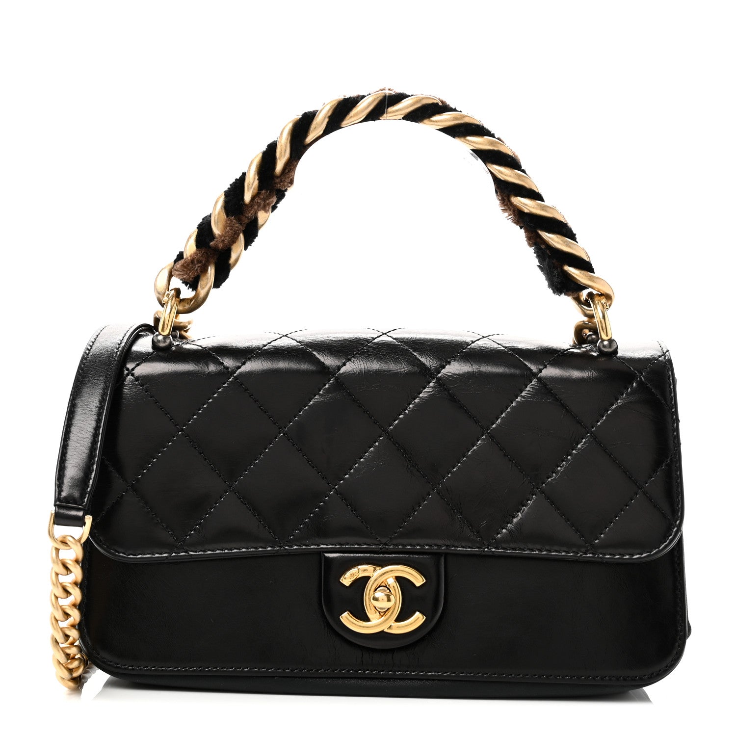 Chanel Iridescent Calfskin Quilted Small Straight Lined Flap Black 1 of 10