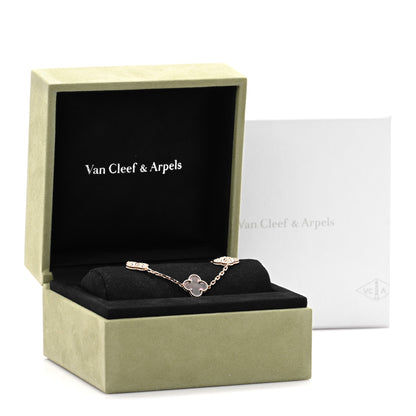 Van Cleef & Arpels 18K Rose Gold Diamond Gray Mother of Pearl 5 Motifs Vintage Alhambra Bracelet 4 of 4