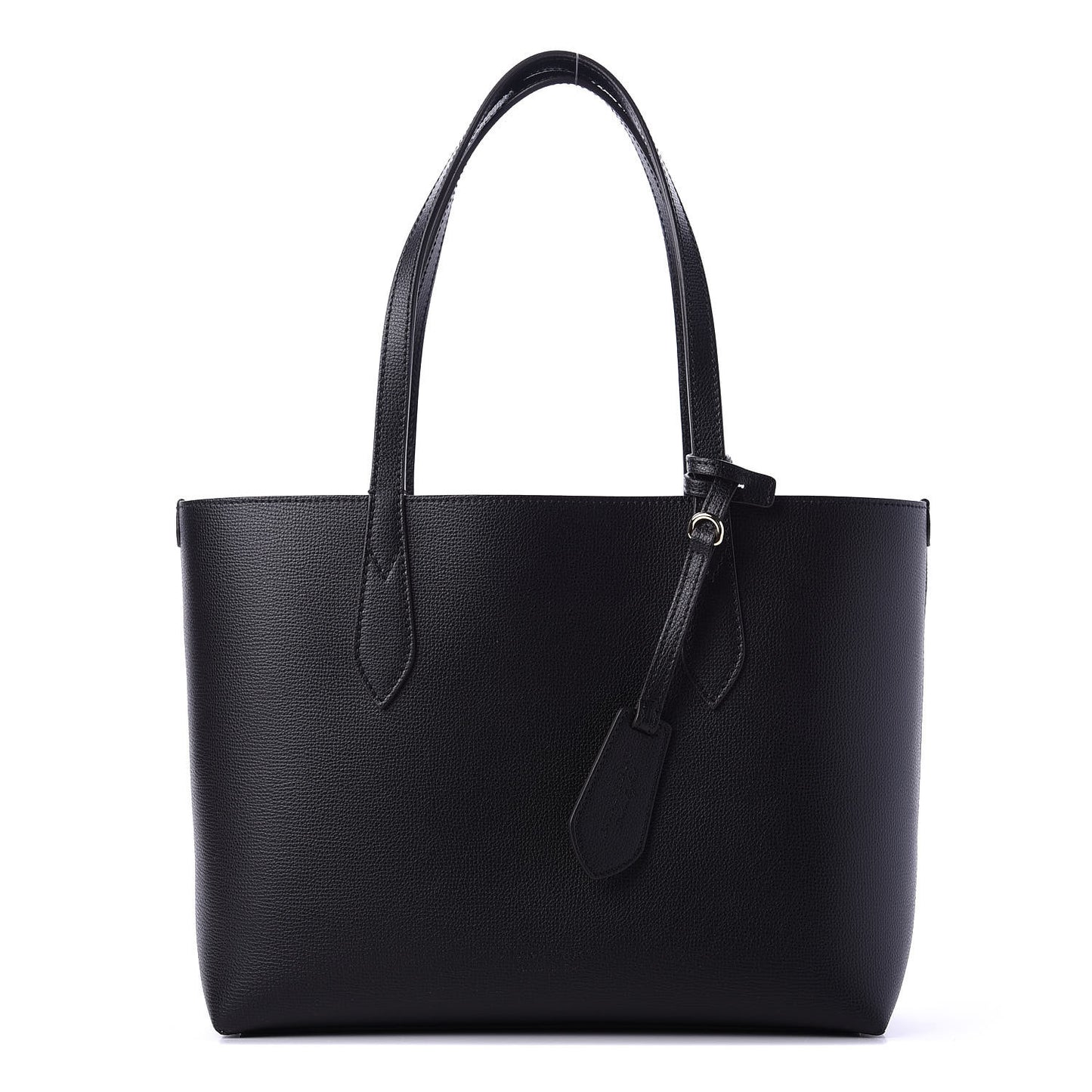 Grainy Calfskin Haymarket Check Medium Reversible Tote Black