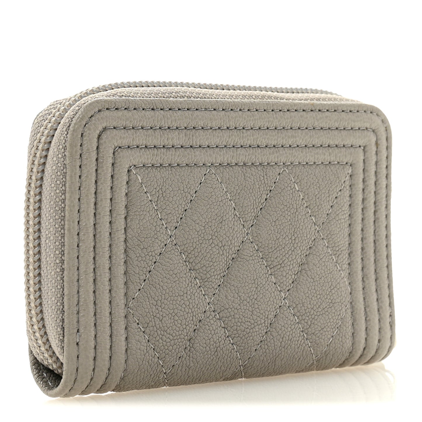 Caviar Quilted Boy Zip Around Coin Purse Wallet Grey