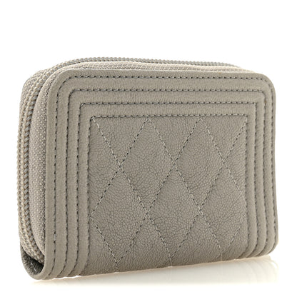 Chanel Caviar Quilted Boy Zip Around Coin Purse Wallet Grey 3 of 9