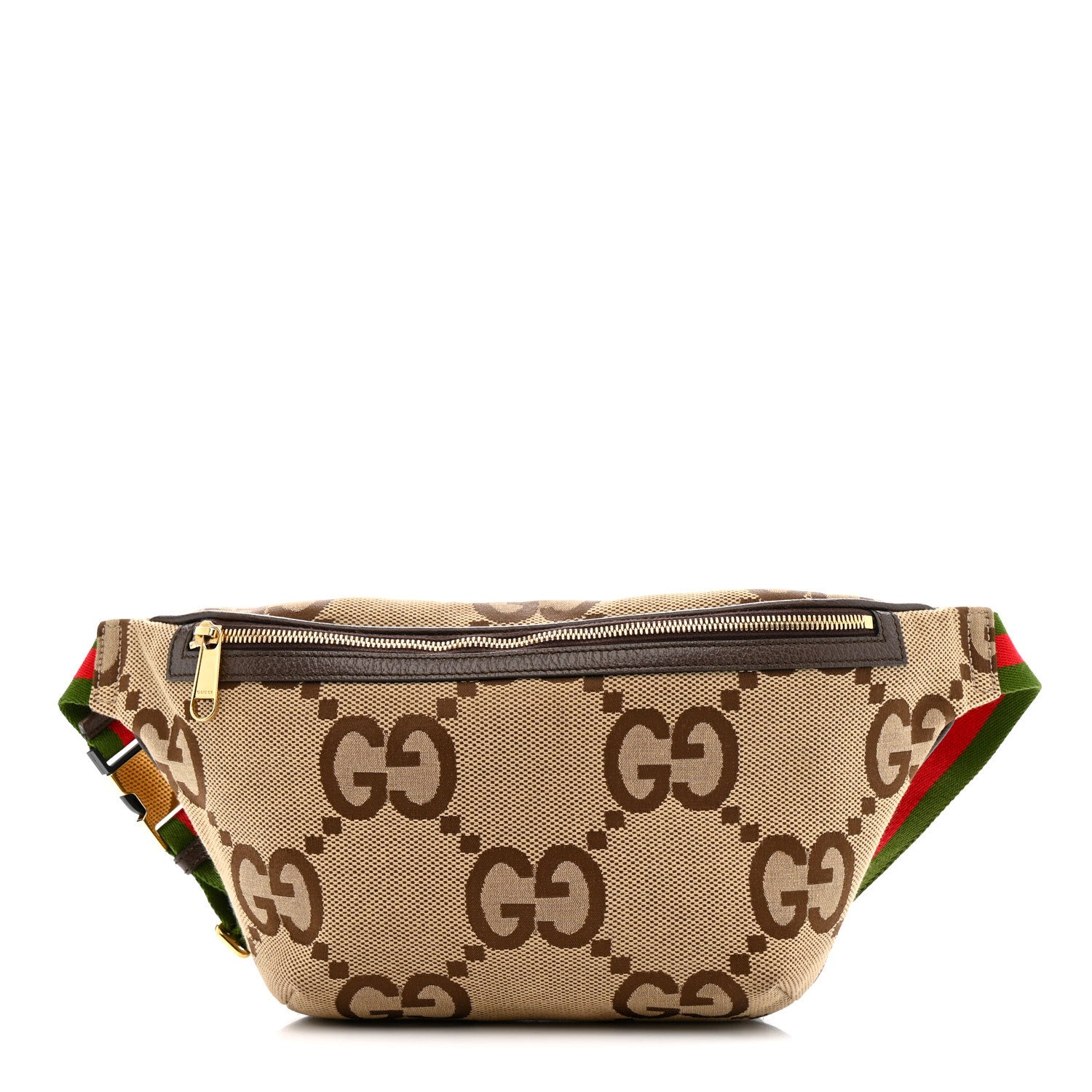 Gucci Monogram Jumbo GG Textured Dollar Calfskin Web Belt Bag Camel Ebony New Acero 1 of 11