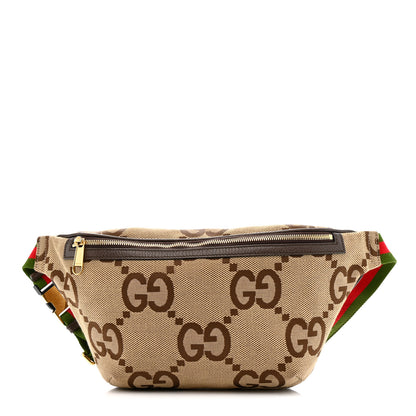 Gucci Monogram Jumbo GG Textured Dollar Calfskin Web Belt Bag Camel Ebony New Acero 1 of 11