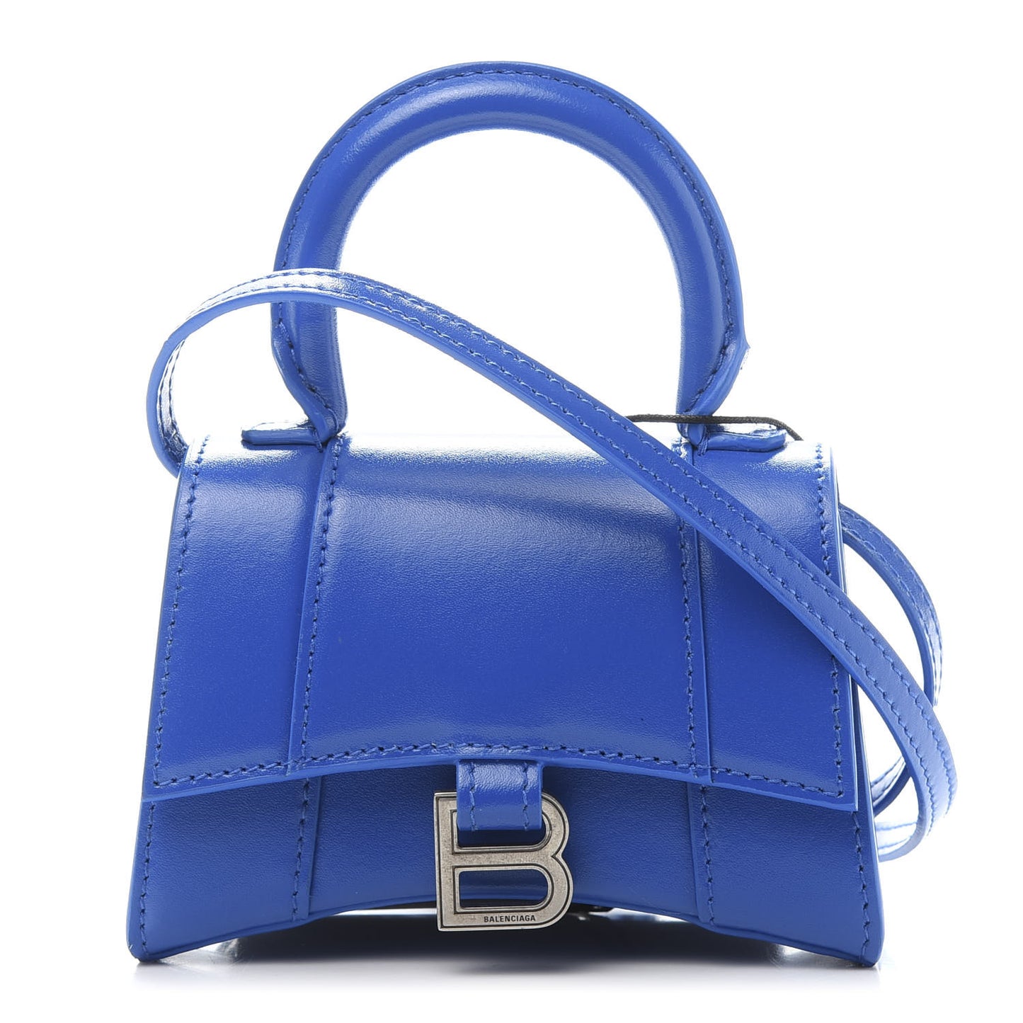 Shiny Box Calfskin Hourglass Top Handle Bag Mini Bleu