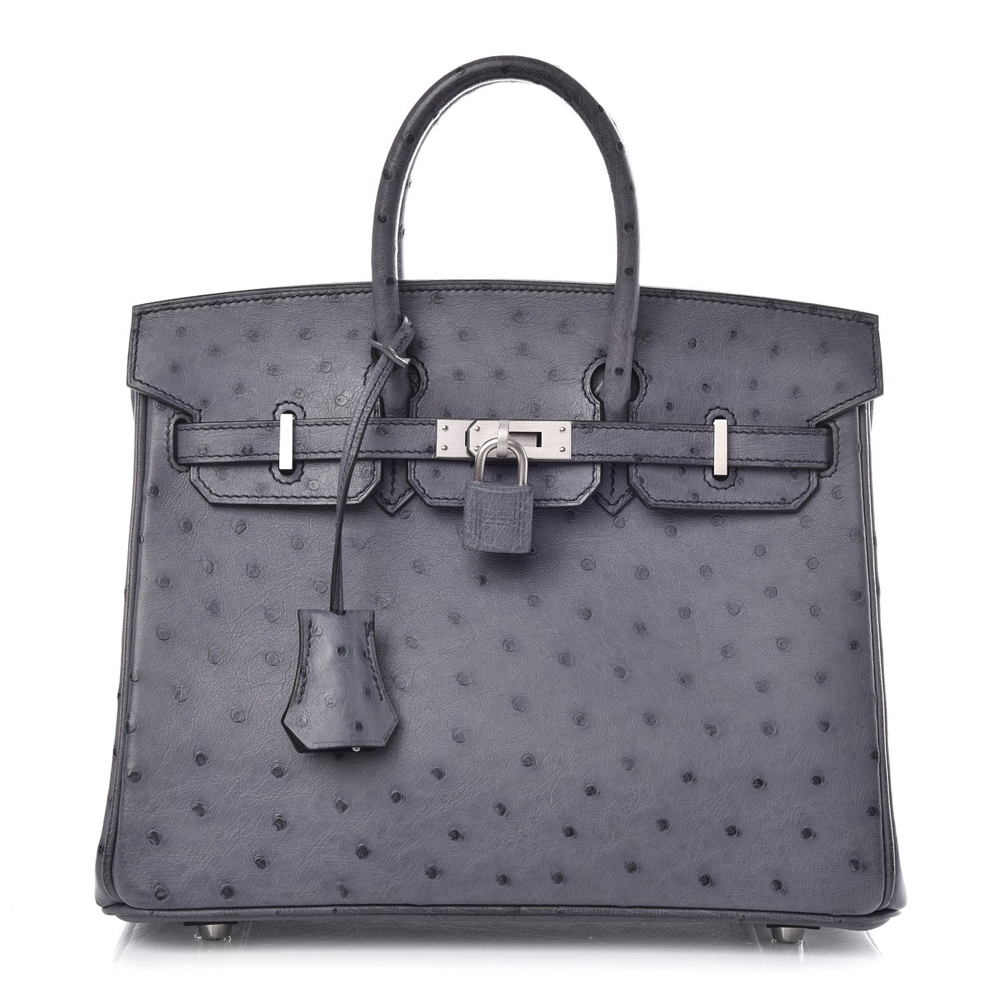 Ostrich Horseshoe Birkin 25 Gris Agate Bleu Marine