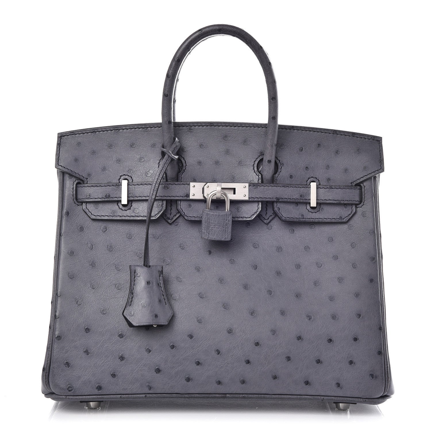 Hermes Ostrich Horseshoe Birkin 25 Gris Agate Bleu Marine 1 of 43