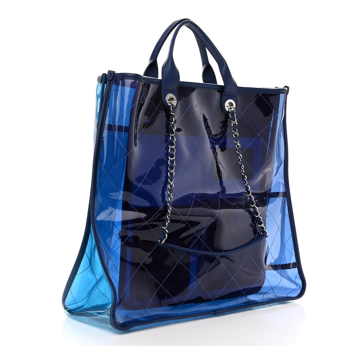 Lambskin PVC Quilted Large Coco Splash Shopping Bag Blue Dark Blue