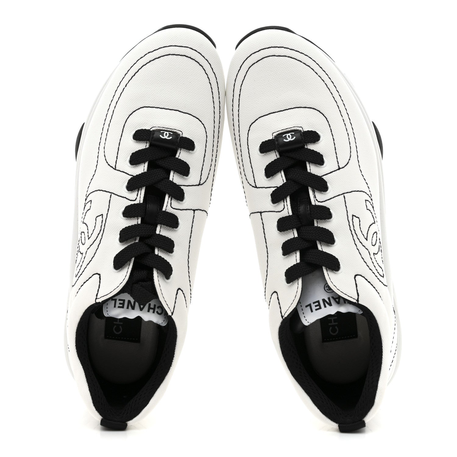 Chanel Cotton Womens CC Sneakers 38 White Black 2 of 10