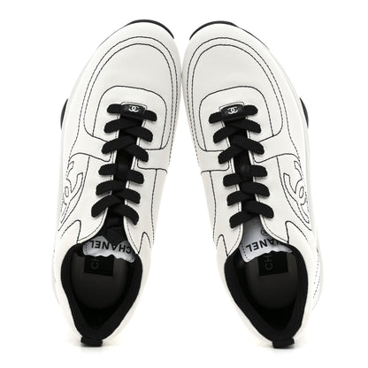 Chanel Cotton Womens CC Sneakers 38 White Black 2 of 10