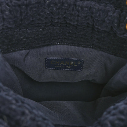Chanel Cotton Tweed Shopping Bag Navy 6 of 10