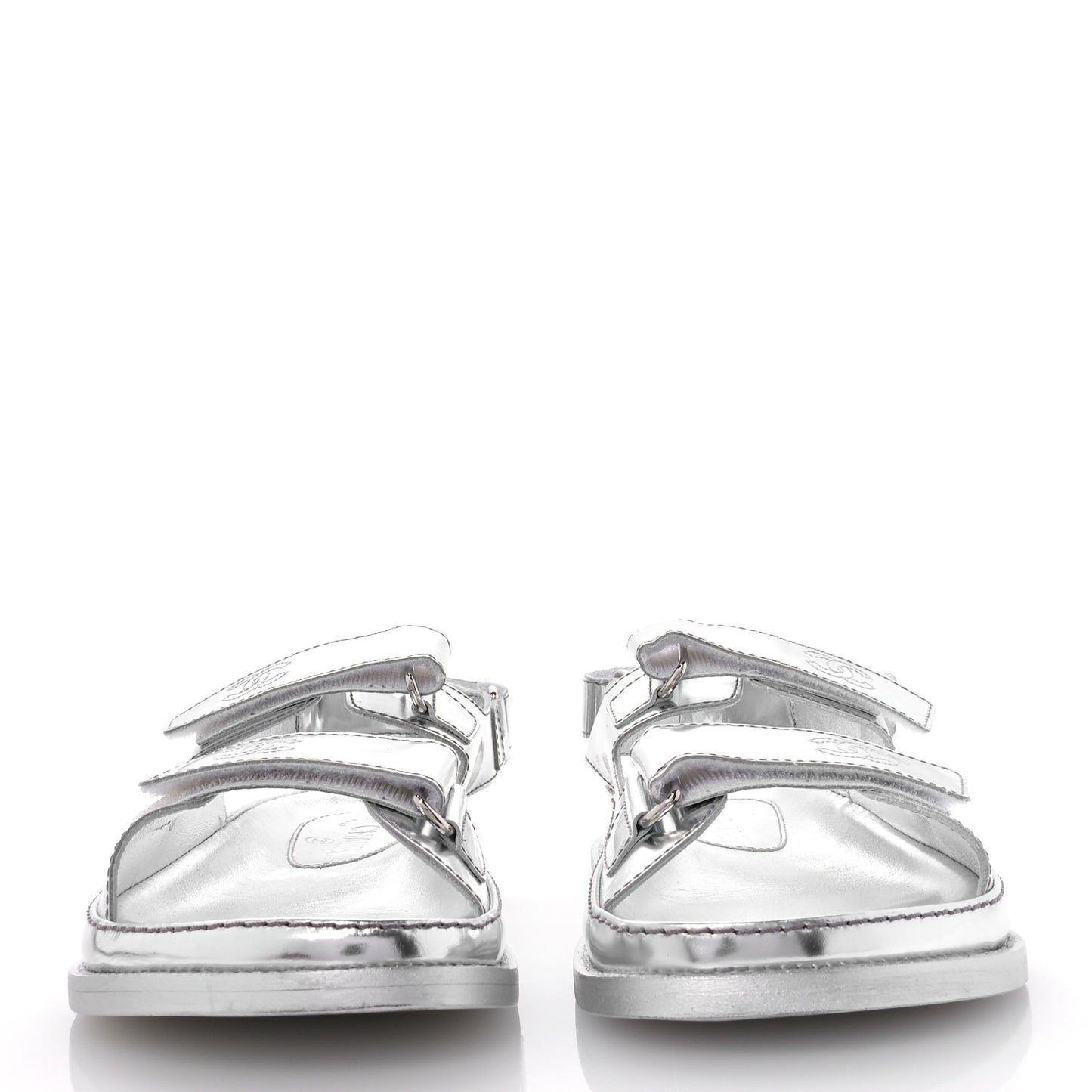 Iridescent Patent Calfskin Velcro Dad Sandals 39 Silver