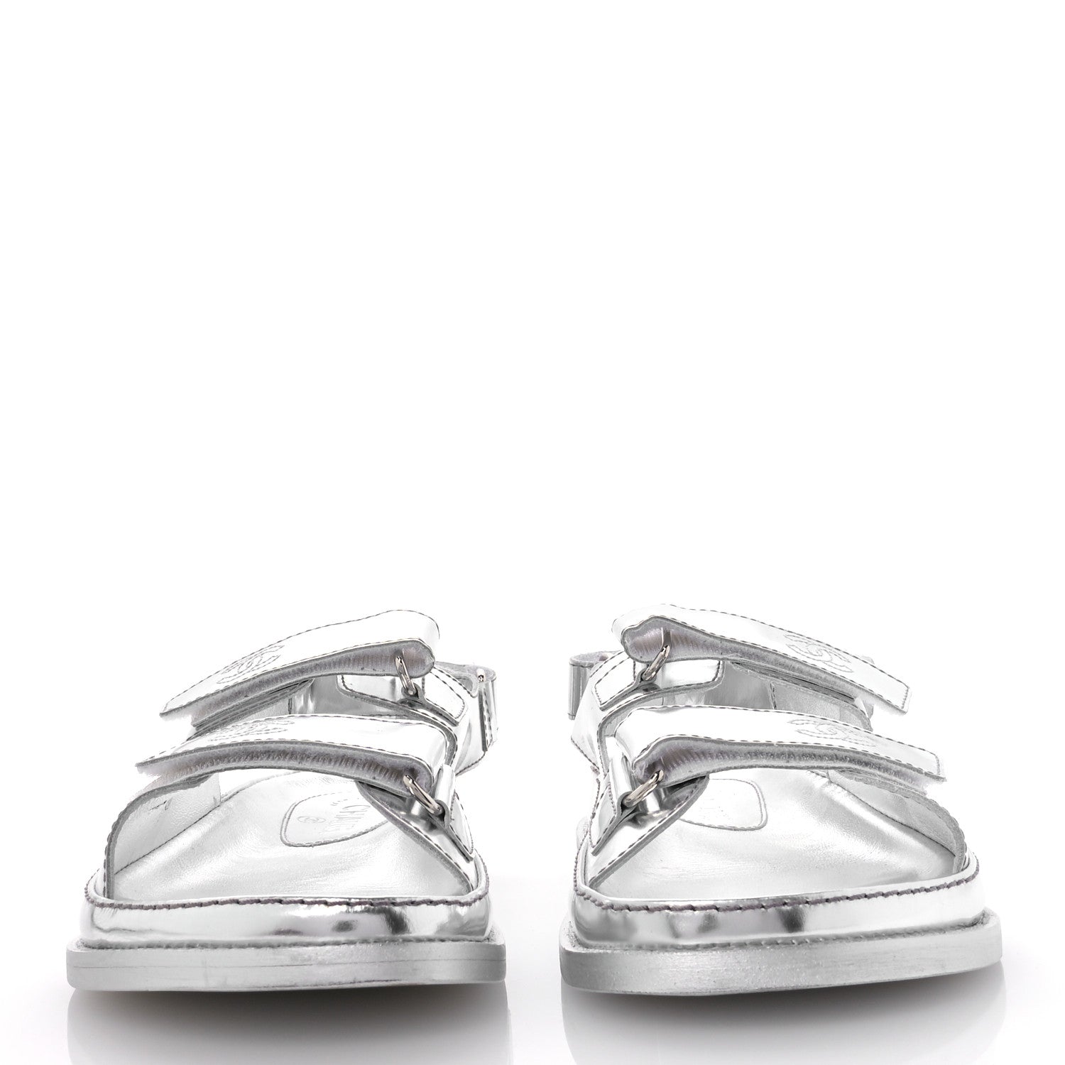 Chanel Iridescent Patent Calfskin Velcro Dad Sandals 39 Silver 3 of 9