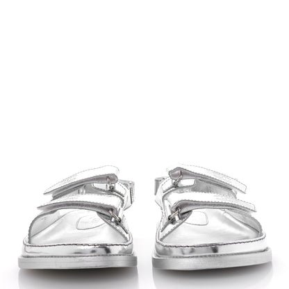 Chanel Iridescent Patent Calfskin Velcro Dad Sandals 39 Silver 3 of 9