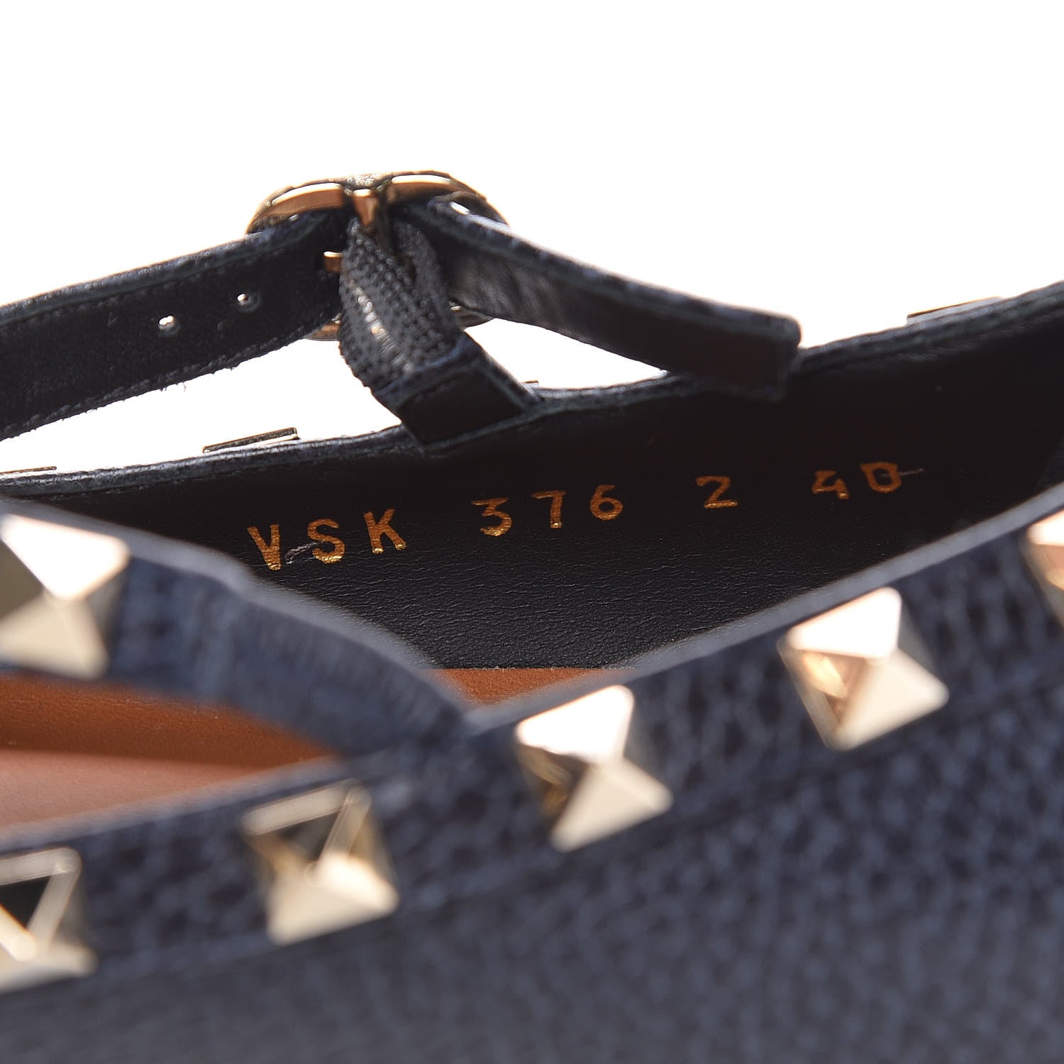 Valentino Garavani Pebbled Calfskin Rockstud Cage Ballerina Flats 40.5 Deep Denim 8 of 8