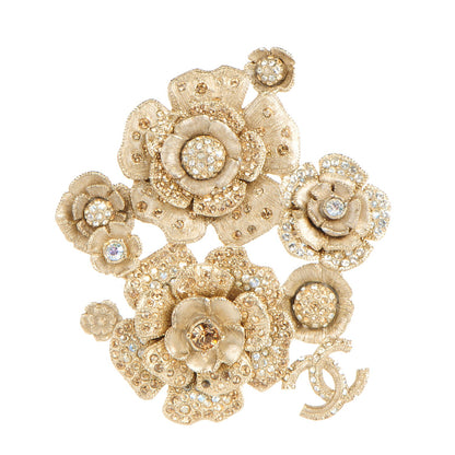 Chanel Crystal Camerllia CC Brooch Gold 1 of 3