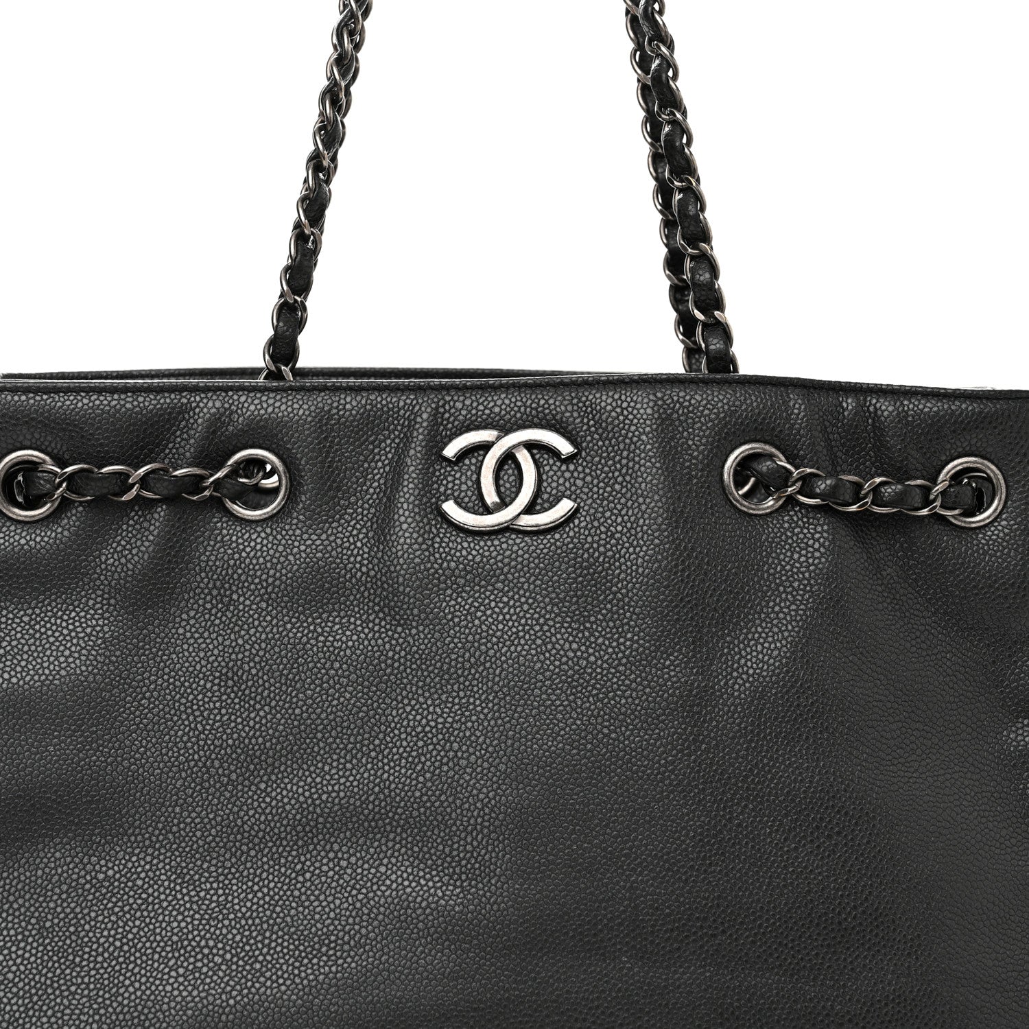 Chanel Metallic Grained Calfskin Medium Woven Chain Shopping Tote Black 8 of 12