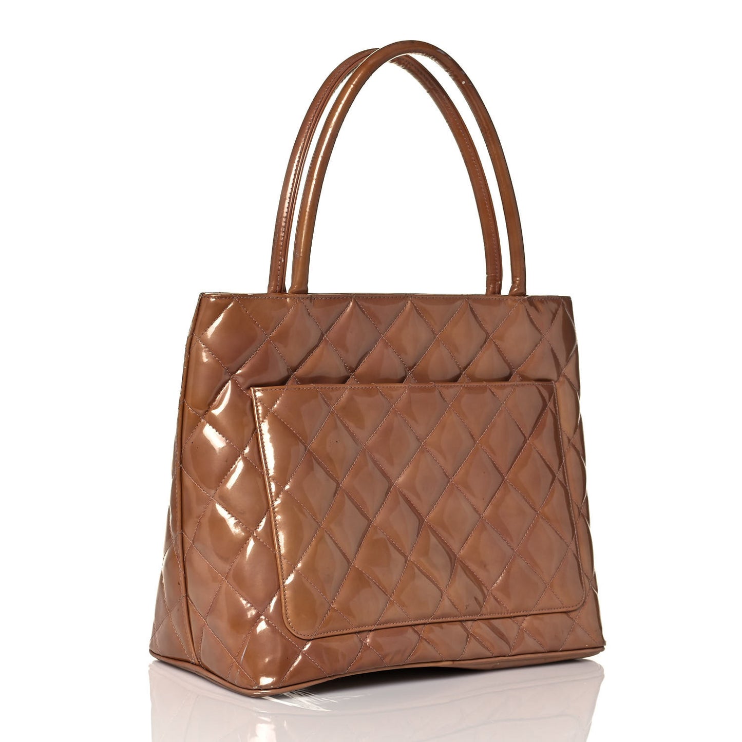 Patent Quilted Medallion Tote Dark Beige