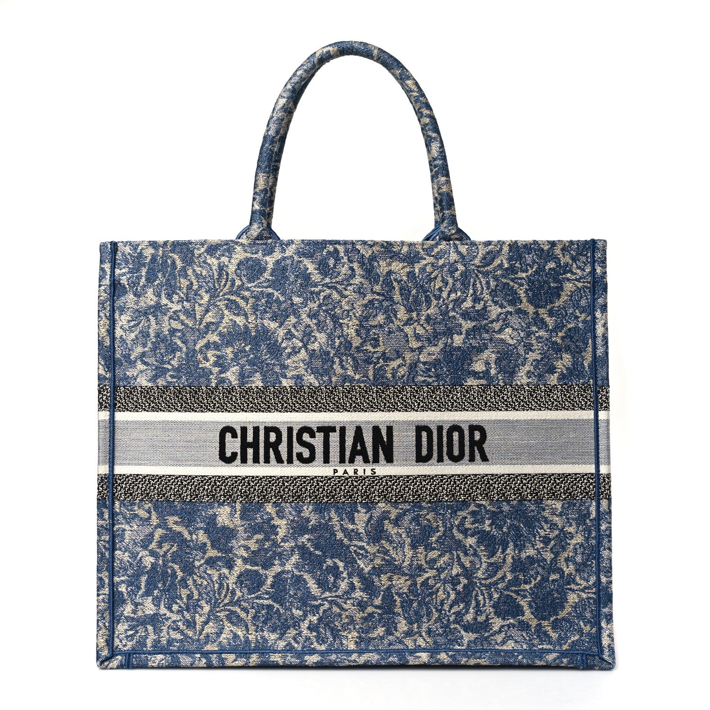 Canvas Embroidered Large Brocart Book Tote Blue