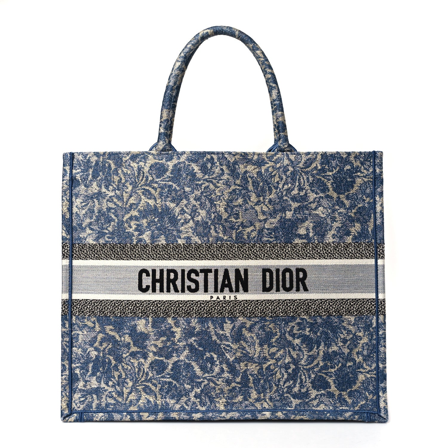 Christian Dior Canvas Embroidered Large Brocart Book Tote Blue 1 of 9