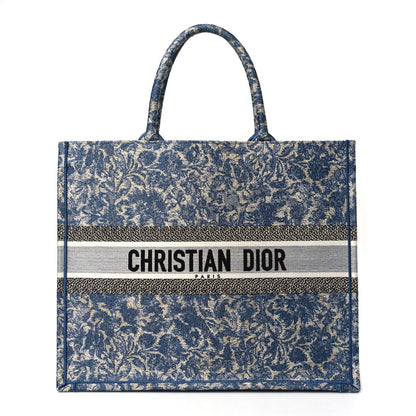 Christian Dior Canvas Embroidered Large Brocart Book Tote Blue 1 of 9