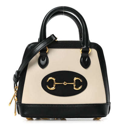 Gucci Boarded Plutone Calfskin Bi-Color Mini Horsebit 1955 Top Handle Bag Mystic White Black 1 of 10