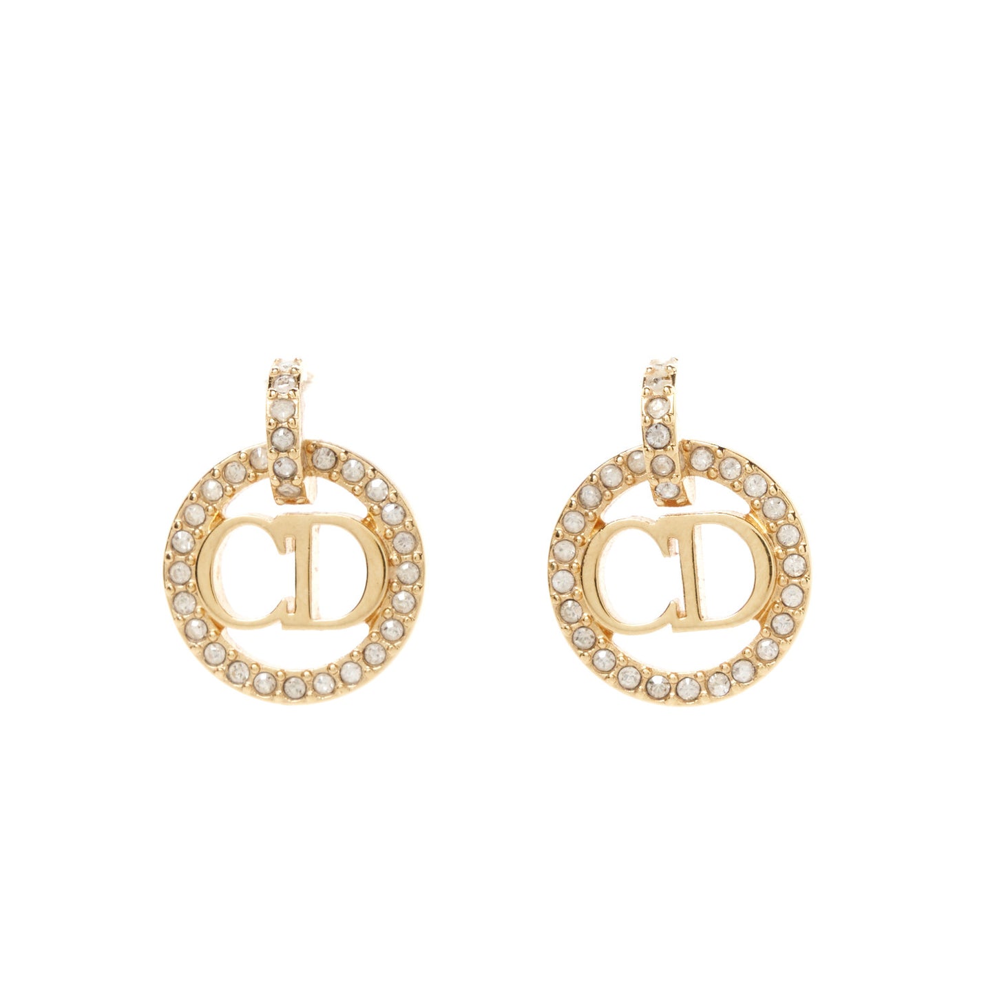 Metal Crystal Petit CD Earrings Gold