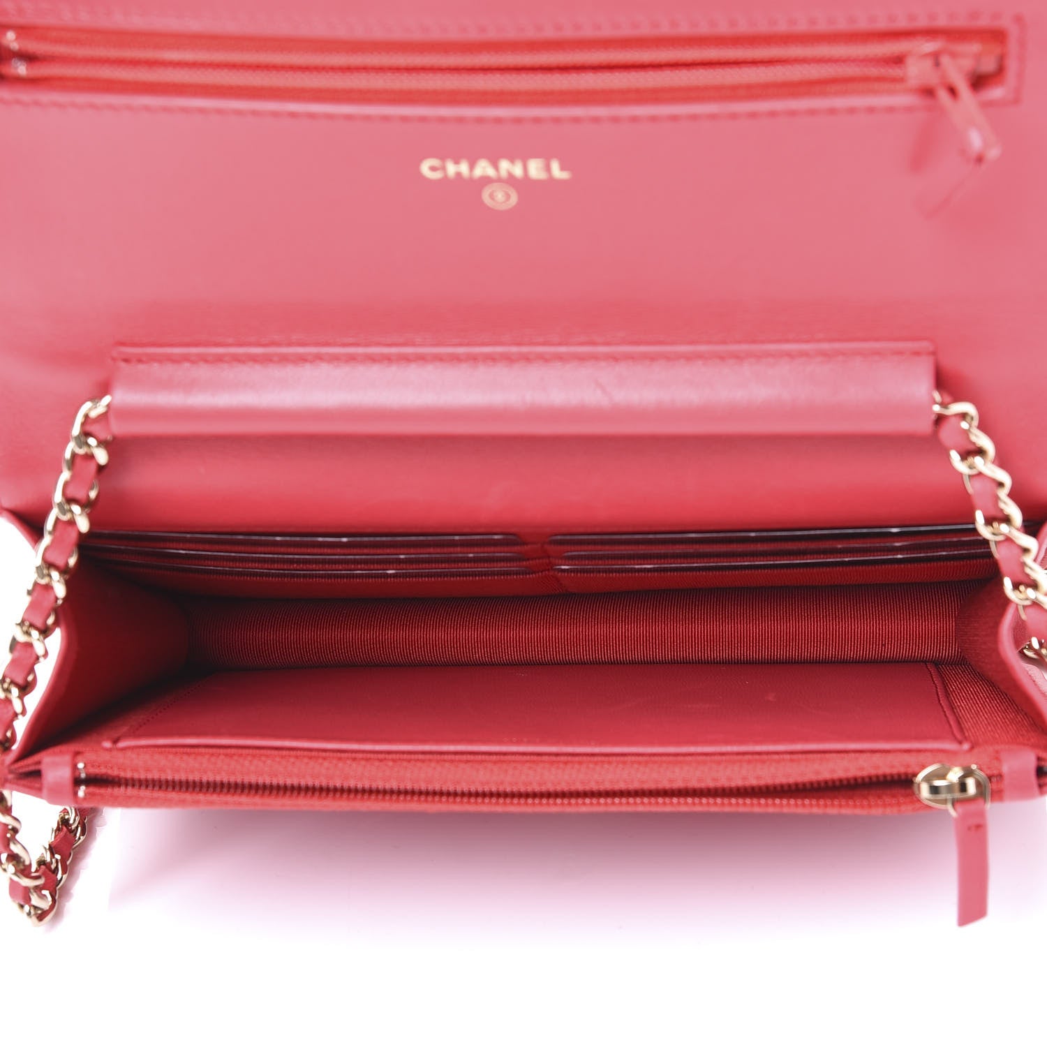 Chanel Lambskin Quilted Wallet On Chain WOC Light Red 4 of 10