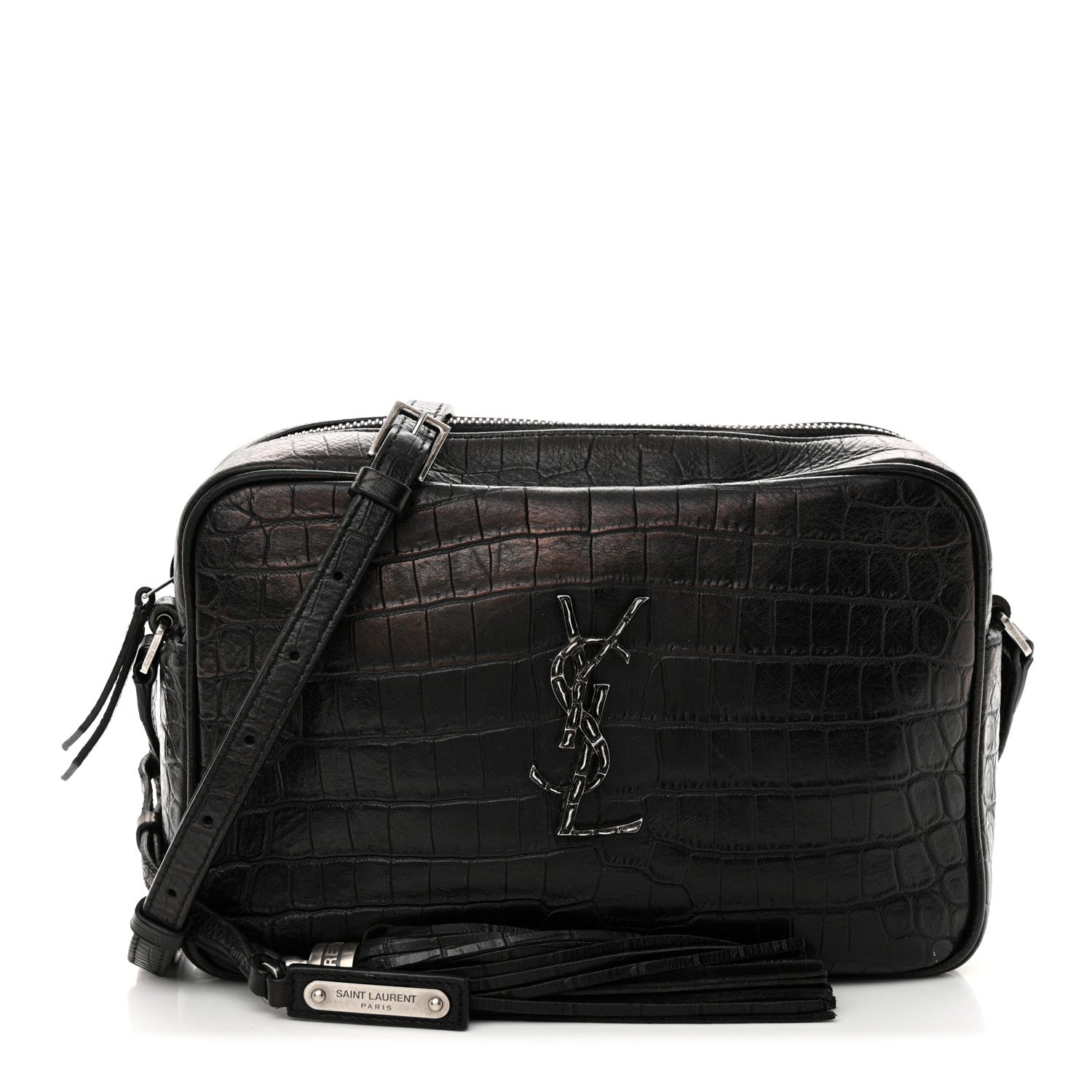 Saint Laurent Calfskin Crocodile Embossed Monogram Lou Camera Bag Black 1 of 13